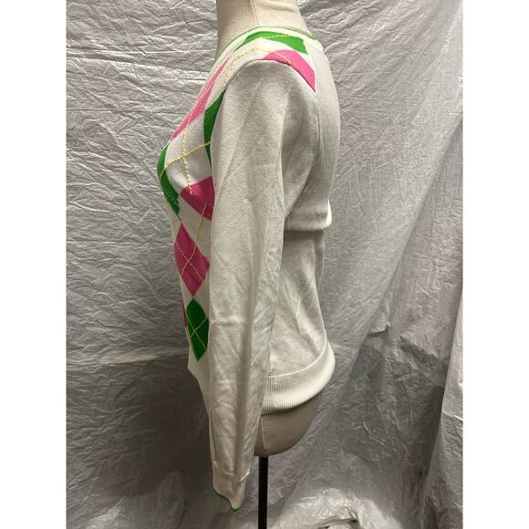 Lilly Pulitzer Women's Pink, Green, and White Jumper Size Small - Picture 2 of 5